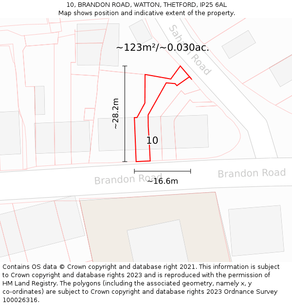 10, BRANDON ROAD, WATTON, THETFORD, IP25 6AL: Plot and title map