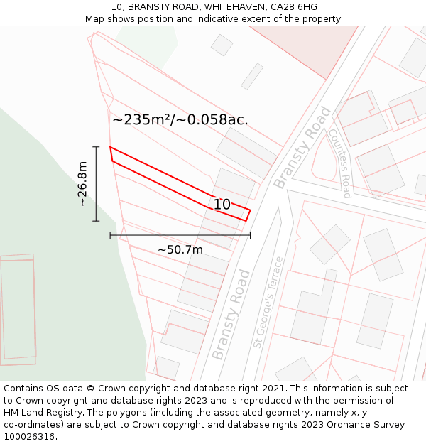 10, BRANSTY ROAD, WHITEHAVEN, CA28 6HG: Plot and title map