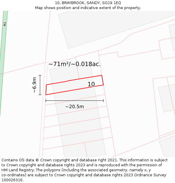 10, BRAYBROOK, SANDY, SG19 1EQ: Plot and title map