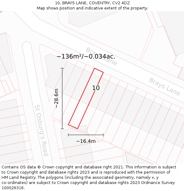 10, BRAYS LANE, COVENTRY, CV2 4DZ: Plot and title map