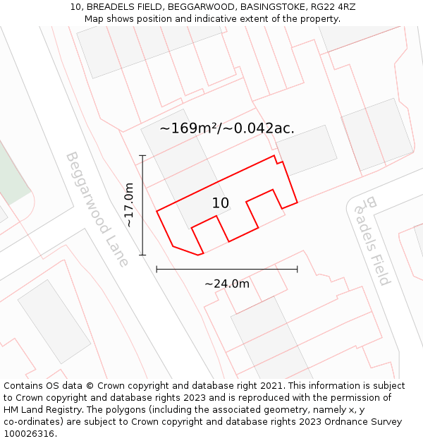 10, BREADELS FIELD, BEGGARWOOD, BASINGSTOKE, RG22 4RZ: Plot and title map