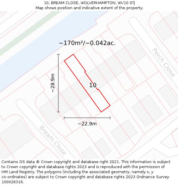 10, BREAM CLOSE, WOLVERHAMPTON, WV10 0TJ: Plot and title map