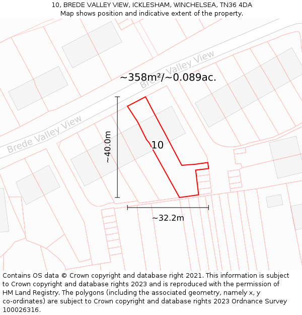 10, BREDE VALLEY VIEW, ICKLESHAM, WINCHELSEA, TN36 4DA: Plot and title map