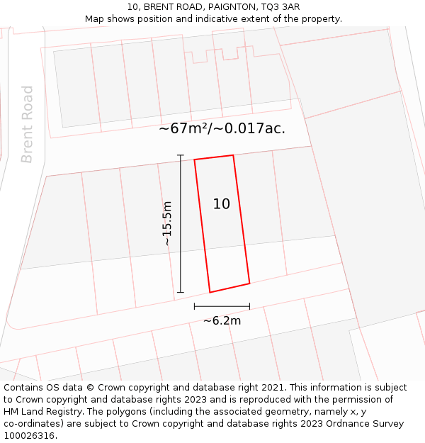 10, BRENT ROAD, PAIGNTON, TQ3 3AR: Plot and title map