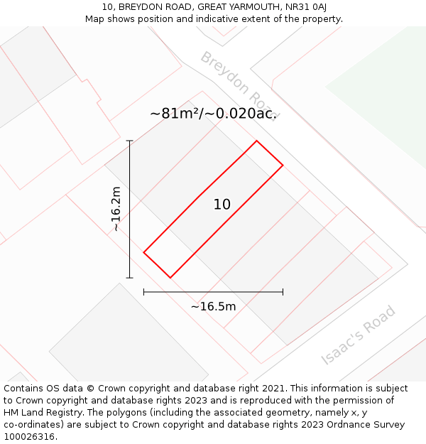 10, BREYDON ROAD, GREAT YARMOUTH, NR31 0AJ: Plot and title map