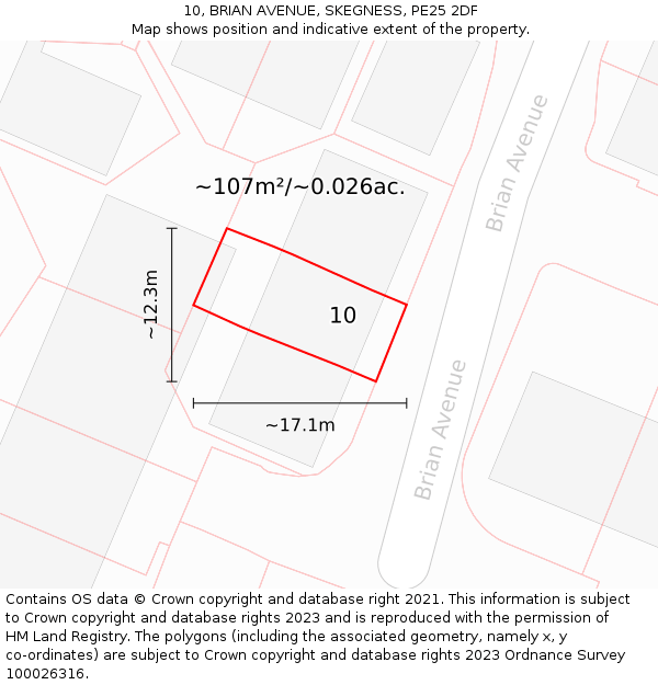 10, BRIAN AVENUE, SKEGNESS, PE25 2DF: Plot and title map