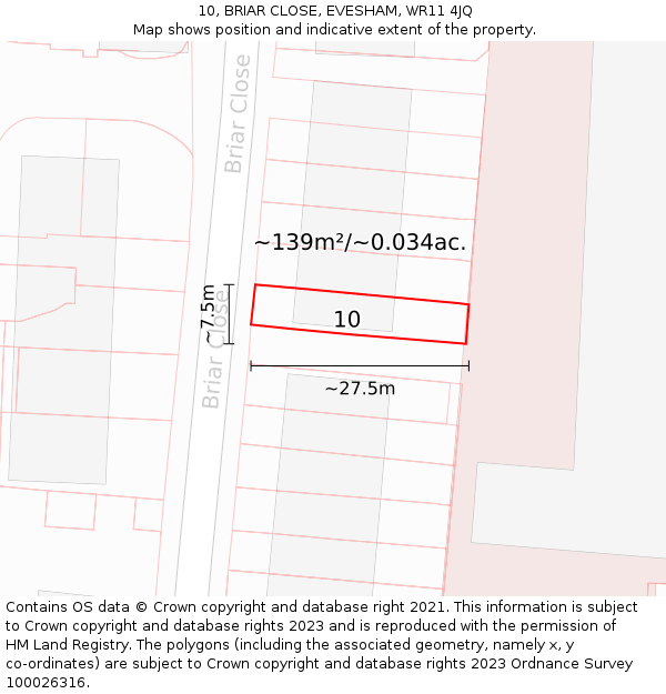 10, BRIAR CLOSE, EVESHAM, WR11 4JQ: Plot and title map