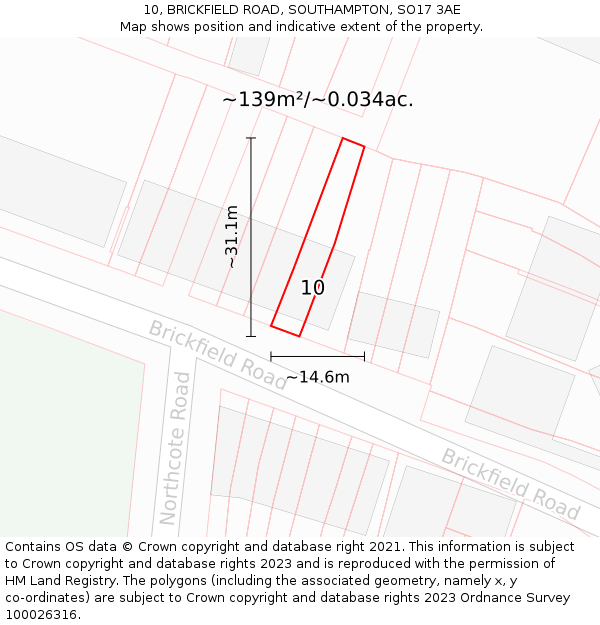 10, BRICKFIELD ROAD, SOUTHAMPTON, SO17 3AE: Plot and title map