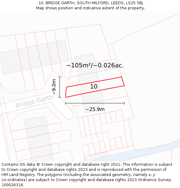 10, BRIDGE GARTH, SOUTH MILFORD, LEEDS, LS25 5BJ: Plot and title map