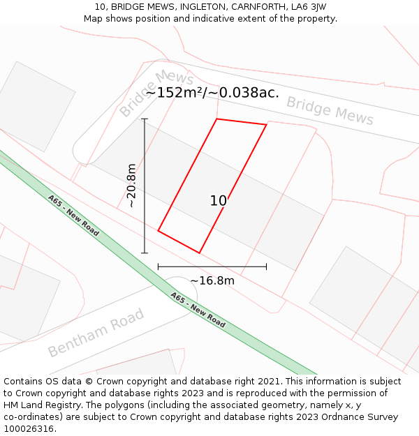 10, BRIDGE MEWS, INGLETON, CARNFORTH, LA6 3JW: Plot and title map