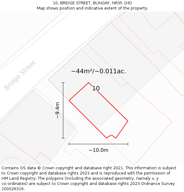 10, BRIDGE STREET, BUNGAY, NR35 1HD: Plot and title map