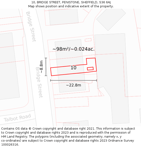 10, BRIDGE STREET, PENISTONE, SHEFFIELD, S36 6AJ: Plot and title map