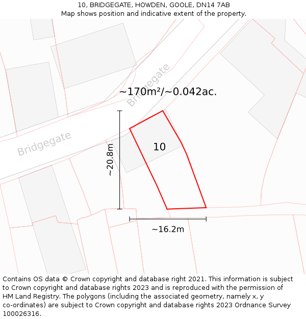 10, BRIDGEGATE, HOWDEN, GOOLE, DN14 7AB: Plot and title map