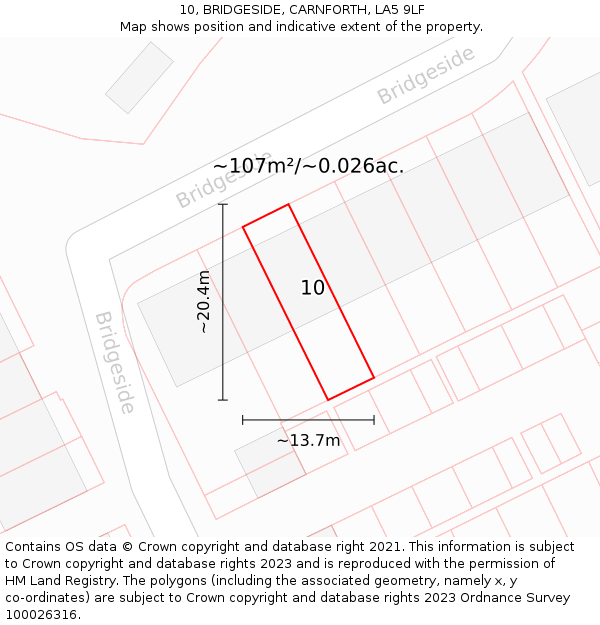 10, BRIDGESIDE, CARNFORTH, LA5 9LF: Plot and title map