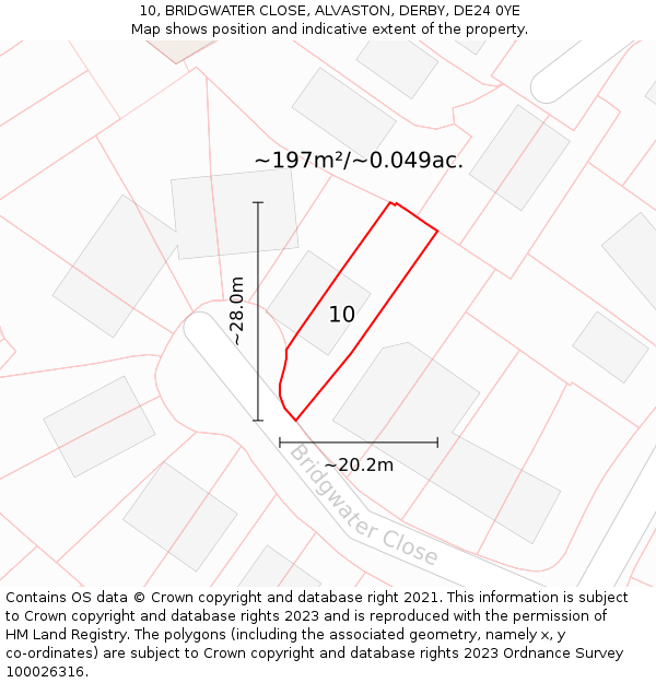 10, BRIDGWATER CLOSE, ALVASTON, DERBY, DE24 0YE: Plot and title map