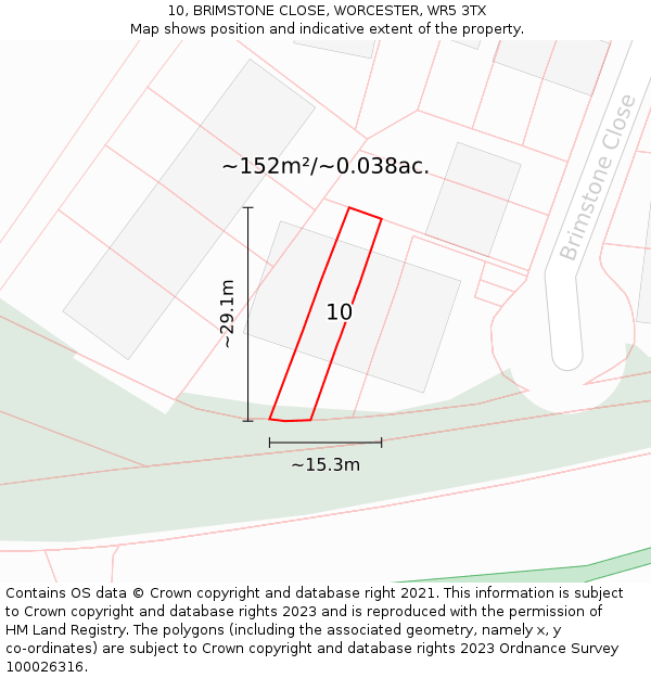 10, BRIMSTONE CLOSE, WORCESTER, WR5 3TX: Plot and title map