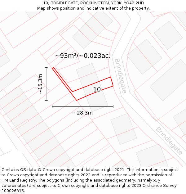 10, BRINDLEGATE, POCKLINGTON, YORK, YO42 2HB: Plot and title map