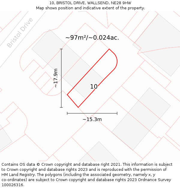 10, BRISTOL DRIVE, WALLSEND, NE28 9HW: Plot and title map