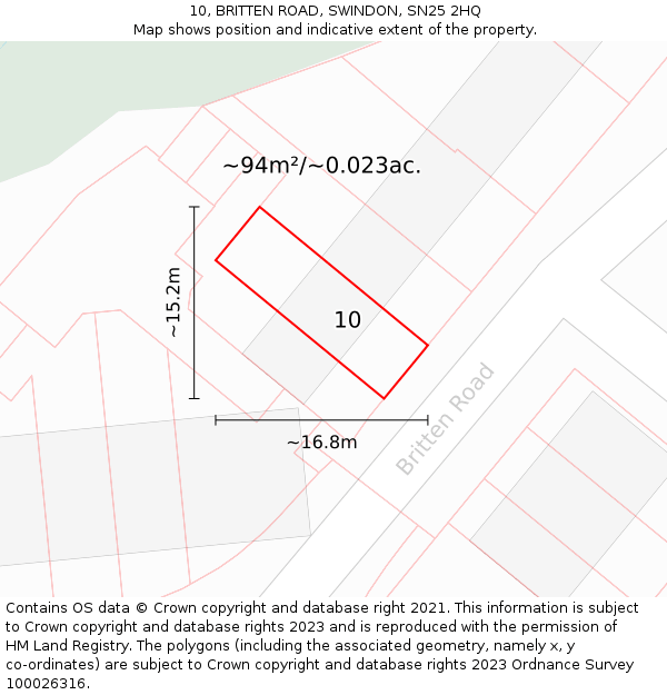 10, BRITTEN ROAD, SWINDON, SN25 2HQ: Plot and title map