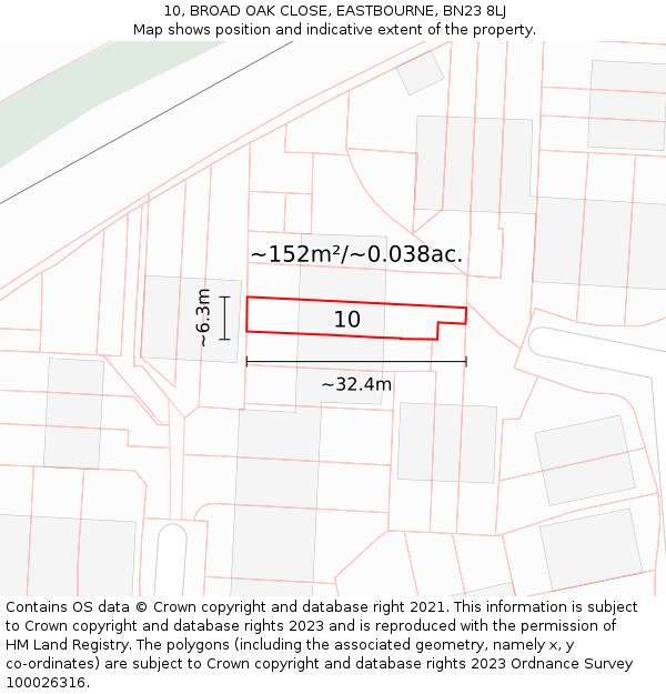 10, BROAD OAK CLOSE, EASTBOURNE, BN23 8LJ: Plot and title map