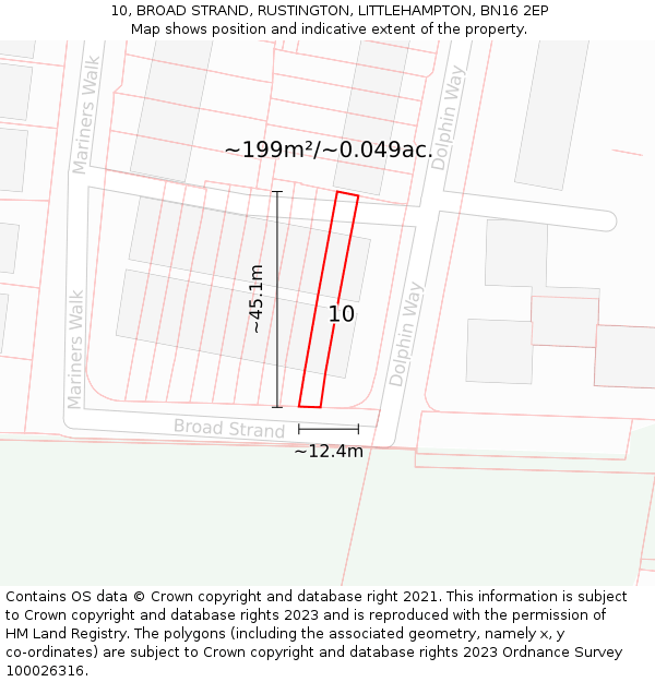 10, BROAD STRAND, RUSTINGTON, LITTLEHAMPTON, BN16 2EP: Plot and title map