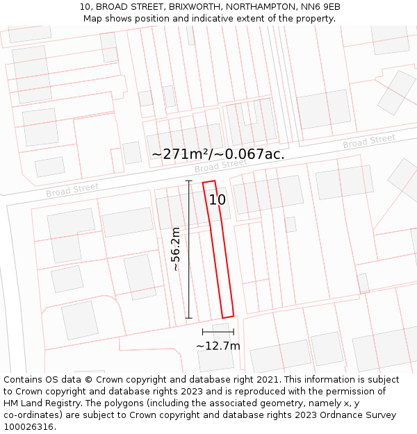 10, BROAD STREET, BRIXWORTH, NORTHAMPTON, NN6 9EB: Plot and title map