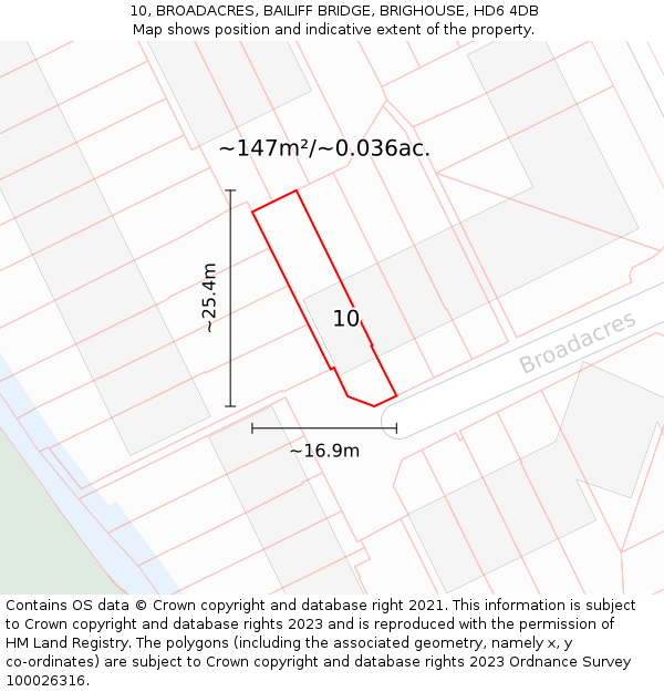 10, BROADACRES, BAILIFF BRIDGE, BRIGHOUSE, HD6 4DB: Plot and title map