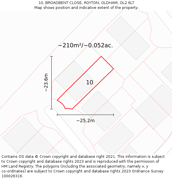 10, BROADBENT CLOSE, ROYTON, OLDHAM, OL2 6LT: Plot and title map