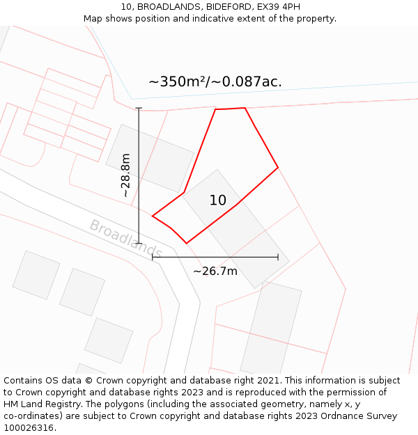 10, BROADLANDS, BIDEFORD, EX39 4PH: Plot and title map