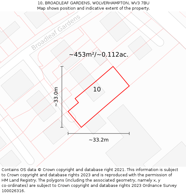 10, BROADLEAF GARDENS, WOLVERHAMPTON, WV3 7BU: Plot and title map
