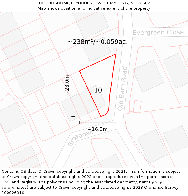 10, BROADOAK, LEYBOURNE, WEST MALLING, ME19 5PZ: Plot and title map