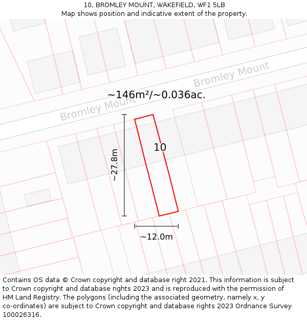 10, BROMLEY MOUNT, WAKEFIELD, WF1 5LB: Plot and title map