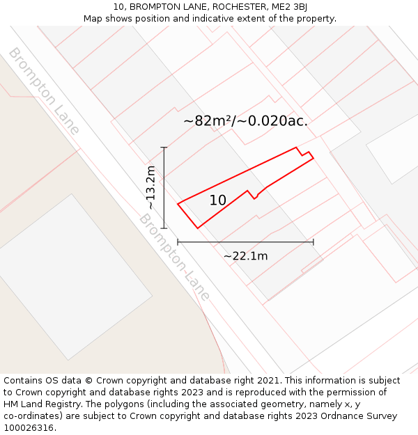 10, BROMPTON LANE, ROCHESTER, ME2 3BJ: Plot and title map