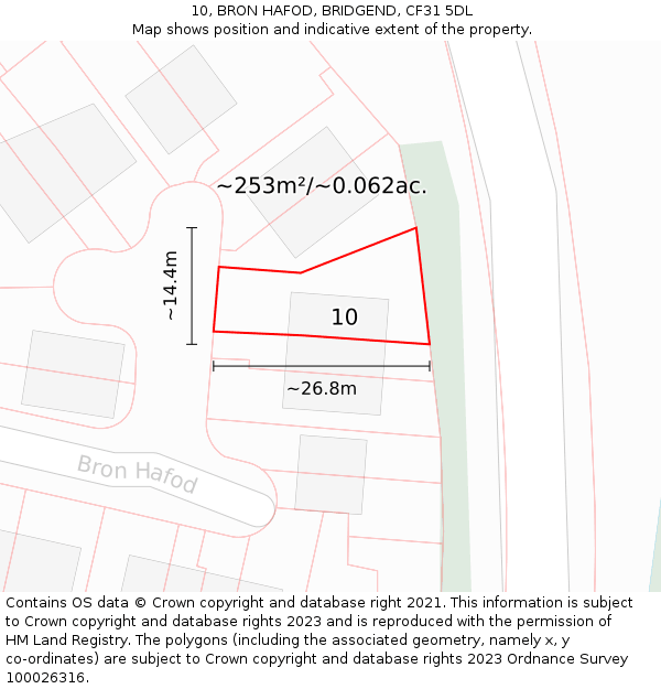 10, BRON HAFOD, BRIDGEND, CF31 5DL: Plot and title map