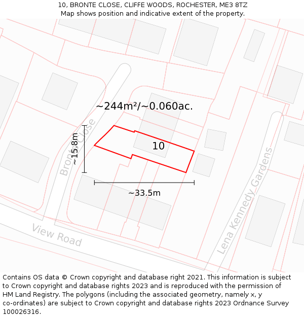 10, BRONTE CLOSE, CLIFFE WOODS, ROCHESTER, ME3 8TZ: Plot and title map