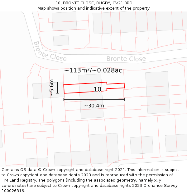 10, BRONTE CLOSE, RUGBY, CV21 3PD: Plot and title map