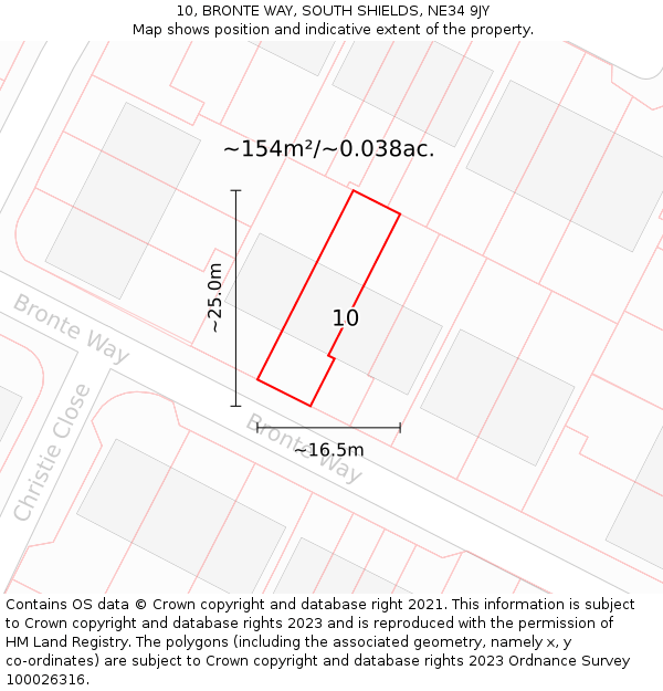 10, BRONTE WAY, SOUTH SHIELDS, NE34 9JY: Plot and title map