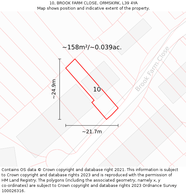 10, BROOK FARM CLOSE, ORMSKIRK, L39 4YA: Plot and title map
