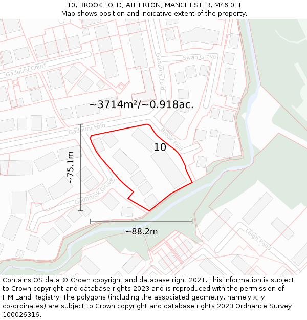 10, BROOK FOLD, ATHERTON, MANCHESTER, M46 0FT: Plot and title map