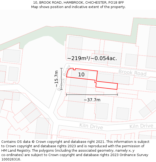 10, BROOK ROAD, HAMBROOK, CHICHESTER, PO18 8FF: Plot and title map