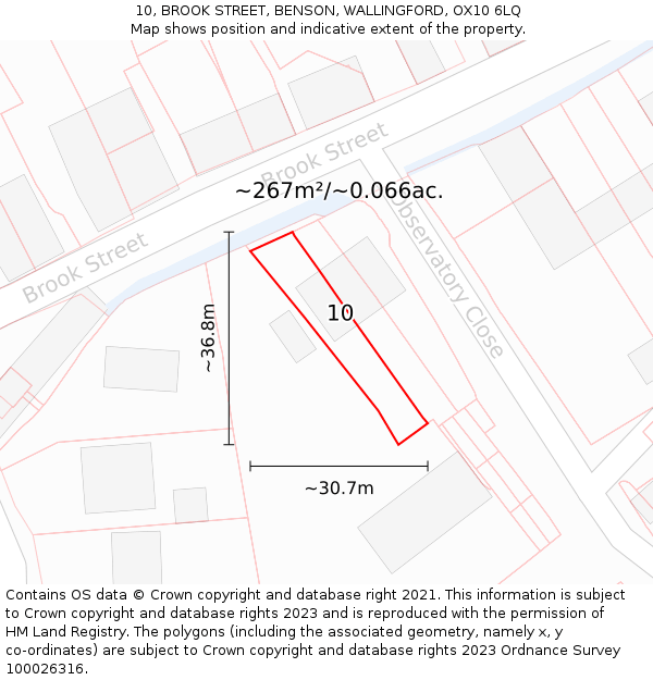 10, BROOK STREET, BENSON, WALLINGFORD, OX10 6LQ: Plot and title map