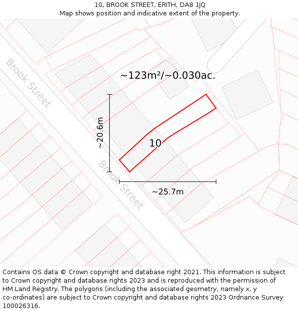 10, BROOK STREET, ERITH, DA8 1JQ: Plot and title map