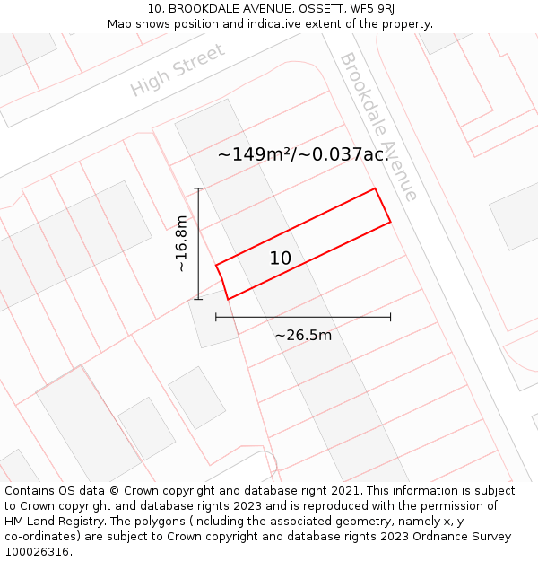 10, BROOKDALE AVENUE, OSSETT, WF5 9RJ: Plot and title map