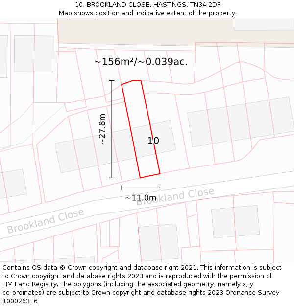 10, BROOKLAND CLOSE, HASTINGS, TN34 2DF: Plot and title map