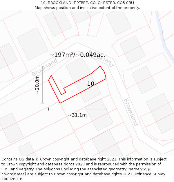 10, BROOKLAND, TIPTREE, COLCHESTER, CO5 0BU: Plot and title map