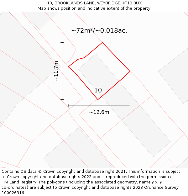 10, BROOKLANDS LANE, WEYBRIDGE, KT13 8UX: Plot and title map