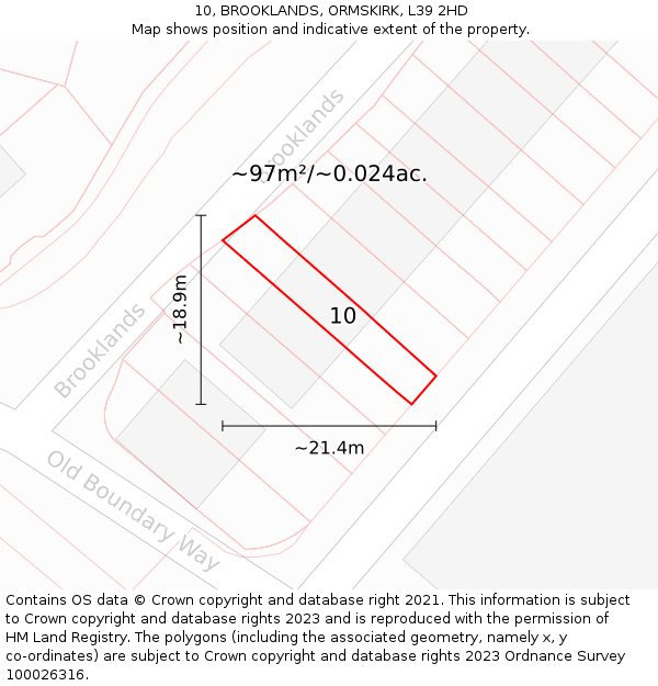 10, BROOKLANDS, ORMSKIRK, L39 2HD: Plot and title map