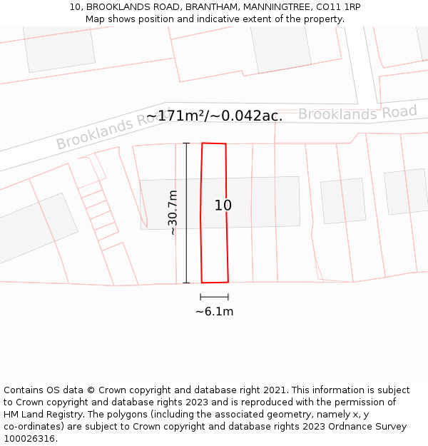 10, BROOKLANDS ROAD, BRANTHAM, MANNINGTREE, CO11 1RP: Plot and title map