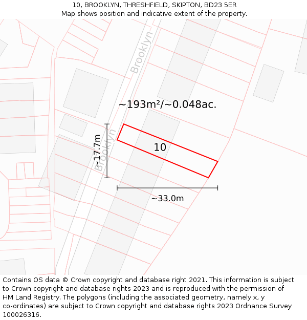 10, BROOKLYN, THRESHFIELD, SKIPTON, BD23 5ER: Plot and title map