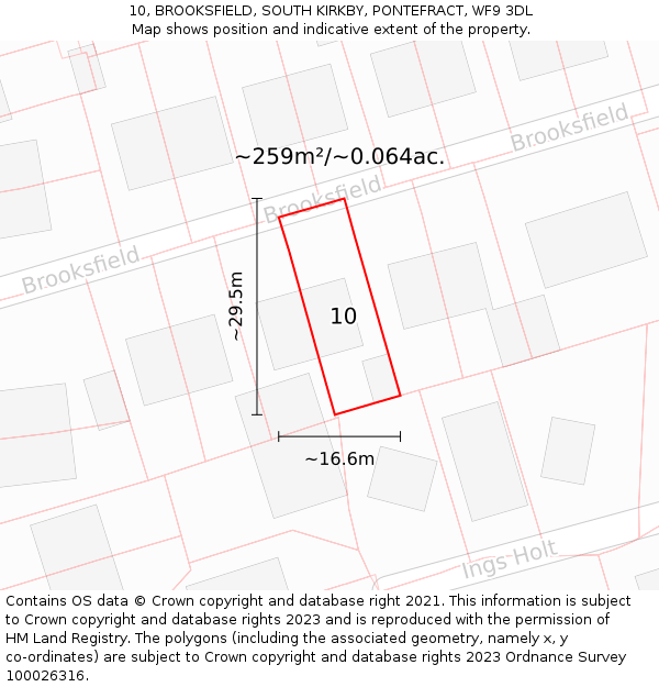 10, BROOKSFIELD, SOUTH KIRKBY, PONTEFRACT, WF9 3DL: Plot and title map